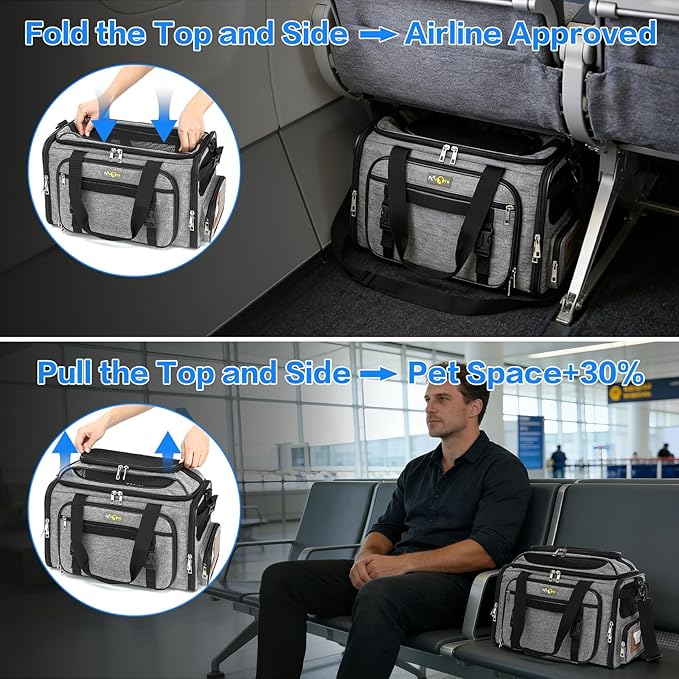 Cozy Cruiser Pet Carrier with Wheels,TSA Airline Approved, Expandable Space, Soft-Sided & Collapsible Design,Rolling Travel Bag with Telescopic Handle for Small Dogs and Cats