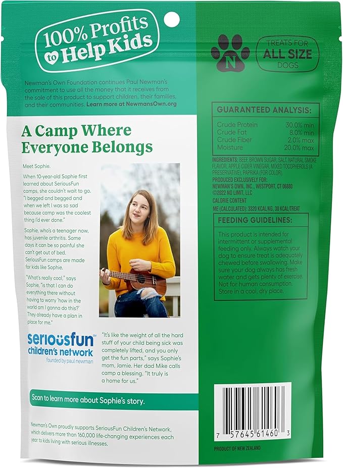 Newman's Own Original Beef Jerky Dog Treats, 25 oz Value Size Bag — High Protein, Grain Free, Grass-Fed Beef as First Ingredient, Chewy Wholesome Rawhide Alternative