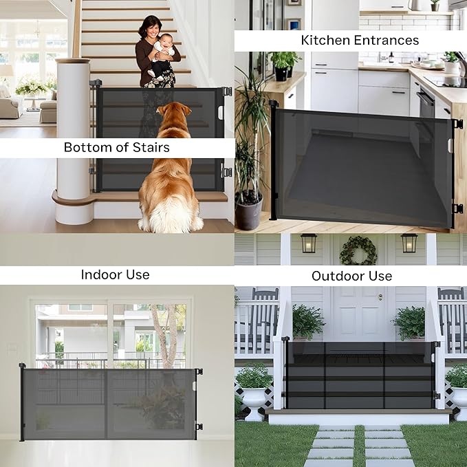 Retractable Baby Gate,Mesh Baby Gate or Mesh Dog Gate,34" Tall,Extends up to 120" Wide,Child Safety Gate for Doorways, Stairs, Hallways, Indoor or Outdoor