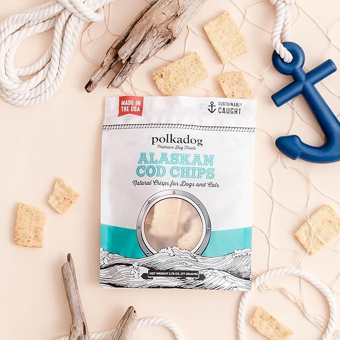 Polkadog Crunchy Alaskan Cod & Salmon Chips Dog Treats - Wild-Caught Fish, All Natural, Single Ingredient, Lean Protein & Omega-3 Rich Snacks for Dogs, Great for Allergies, Made in USA - 2.75oz (2pk)