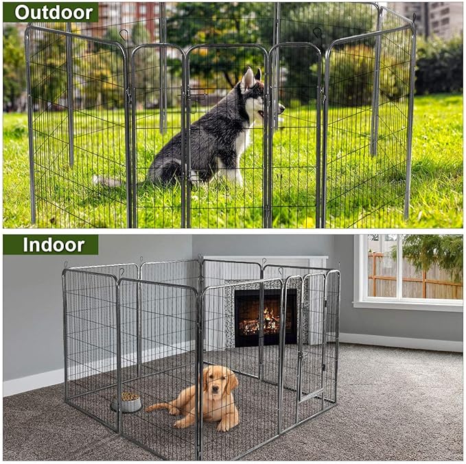 Giantex 40 inch Dog Fence with Door, 16/8 Panels Dog Playpen for Outside Large Dogs, Portable Pet Playpen Fencing Enclosures, Heavy Duty Metal Camping Fences for The Yard (16 Panels, 40 inch)