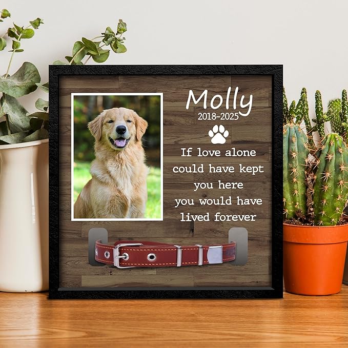 Dog Collar Memorial Frame with Photo – If Love Alone Could Have Kept You Here Quote – Pet Loss Picture Frame with Name and Year – Personalized Dog Memorial Gift with Collar Holder Display