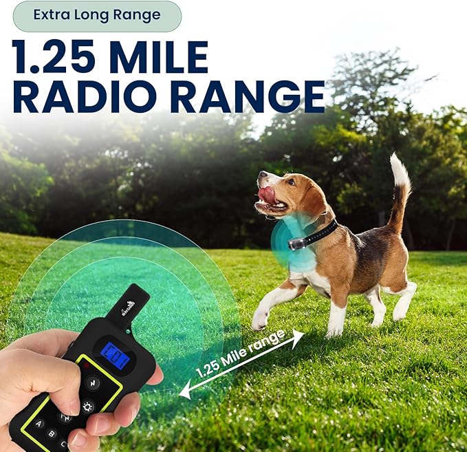 My Pet Command 1.25 Mile (6600 Ft) Dog Training Extra Remote Safe Dog Shock Collar Shock, Vibrate, Tone and Flashing Beacon Lights Waterproof Rechargeable Dog Hunting add Up to 3 Collars