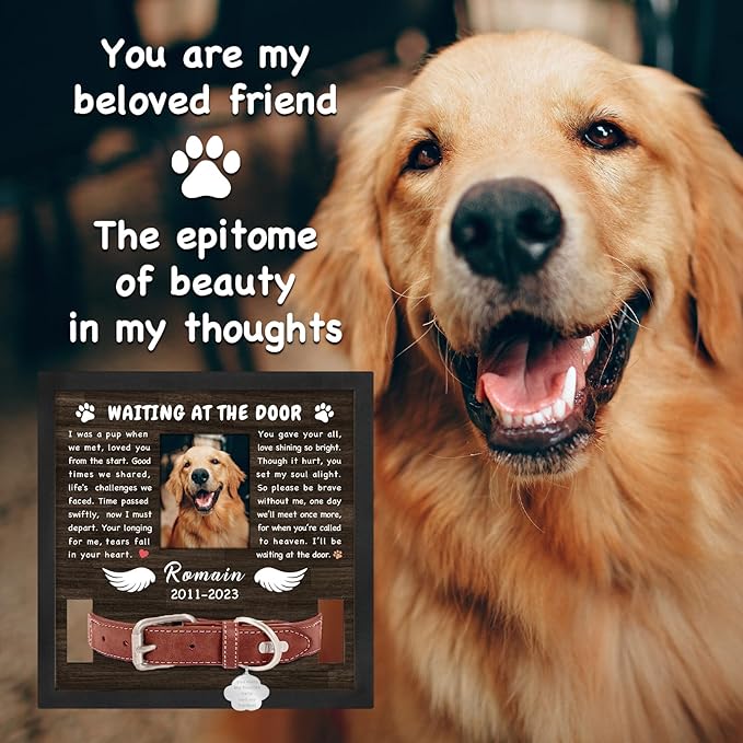 Personalized Dog Memorial Picture Frame Gifts for Loss of Pet- Fits 3 Collar Lengths, in Memory of Dog Passing Away Sympathy Gifts