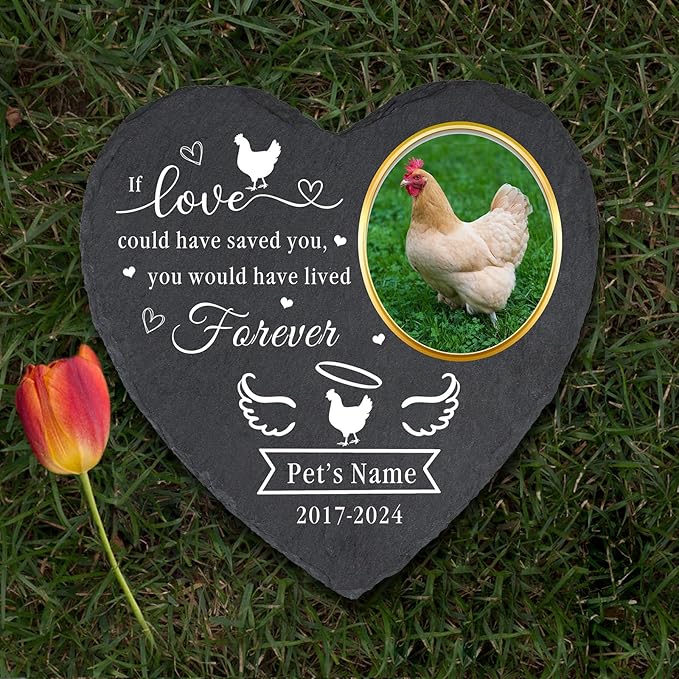 Personalized Pet Chicken Memorial Stone, Customized Pet Grave Marker with Photo for Chicken Hen Chicks, Custom Chicken Headstone Tombstone Gravestone, Chicken Memorial Gifts