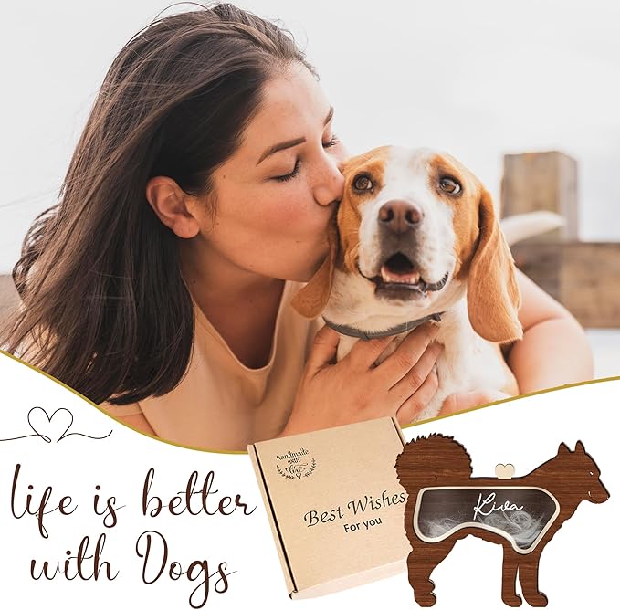 9" Siberian Husky Dog Hair Keepsake Box, Wooden Pet Urns for Dogs, DIY Pet Loss Sympathy Gifts, Unique Gift Dog Shape Standable Table Decor, Idea Gift for Pet Lover Storing Fur Teeth Ashes PSD6-33L