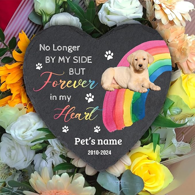 Cowcute Customized Pet Memorial Stone Personalized Dog Garden Memorial Stones with Photo and Name, Pet Memorial Gifts for Loss of Dog, Waterproof Pet Grave Markers Headstone, Rainbow Bridge