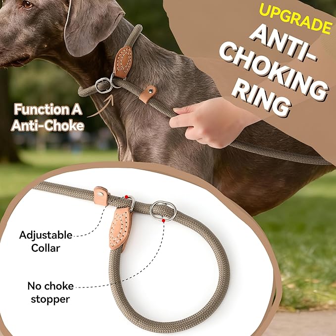 Mile High Life Slip Lead Dog Leash - 4FT, 5FT, 6FT Heavy Duty Rope Leash for No Pull Training, Durable Braided Dog Lead with Leather Stopper & Tip for Medium Large Dogs
