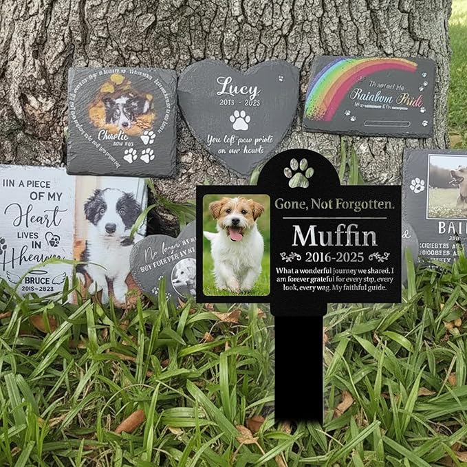 Custom Dog Grave Markers Outdoor, Personalized Pet Grave Marker Dog Memorial with Photo and Name, Outdoor Weatherproof Pet Cemetery Sign, Personalized Dog Memorial Gifts for Loss of Dog