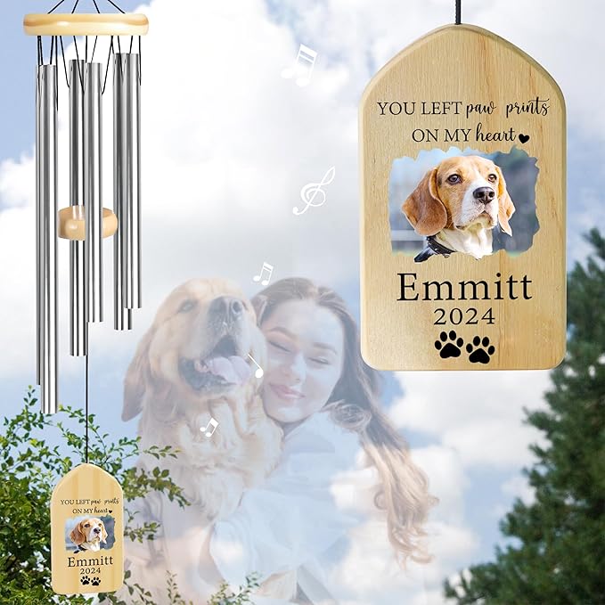 Pet Memorial Wind Chime, Pet Loss Gifts, Pet Memorial Gifts for Dogs, Dog Memorial Gifts for Loss of Dog, Loss of Dog Sympathy Gift, Dog Remembrance Gift, in Memory of Dog Cat - Left Paw Prints