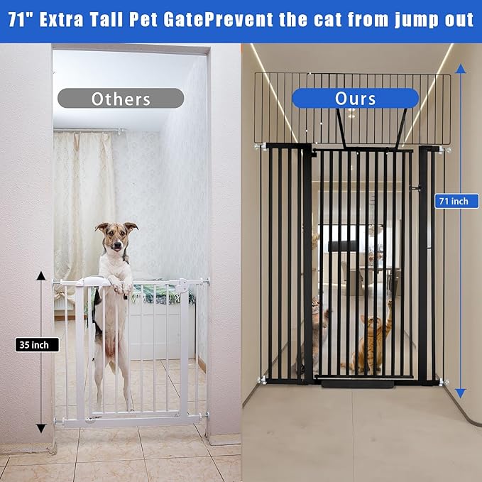 71 inch Extra Tall Gate Pet Gate,29.92"-49" Extra Wide Pressure Mounted,Cat Gates for Stairs, Kitchen,Doorways (Black)