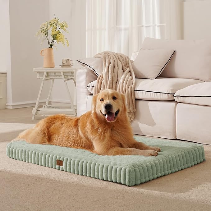 Orthopedic Dog Bed for Large Dog, Waterproof Pet Bed for Crate,Non-Slip Bottom and Egg-Crate Foam with Removable Washable Cover Crate Bed,Green,35"x22"x3"