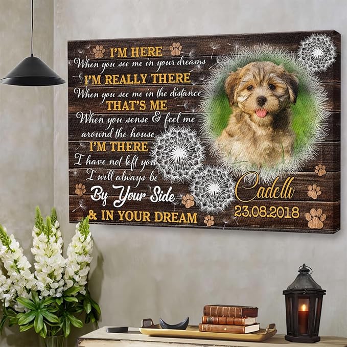 Dem Canvas Personalized Photo Canvas Prints, Dog Loss Gifts, By Your Side, Pet Memorial Gifts, Dog Death Sympathy Gifts, Dog Cat Passing Away Loss Gift Dog Grieving Gifts (36x24)
