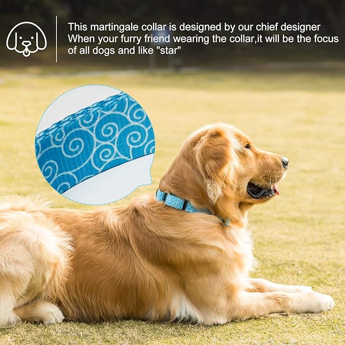 Martingale Collar Nylon Dog Collar No Pull Pet Collar Heavy Duty for Medium and Large Dogs, Adjustable 14 Inch - 21 Inch, Sky Blue