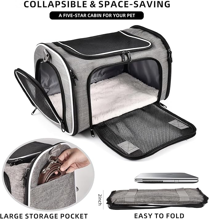Airline Approved Cat Carrier, Soft Sided Pet Carrier for Small Dogs Cats up to 15lbs, Collapsible Sturdy Cat Travel Carrier, Claw-Resistant Mesh & Self-Locking Zippers (17.7x10.8x11) (Pink)