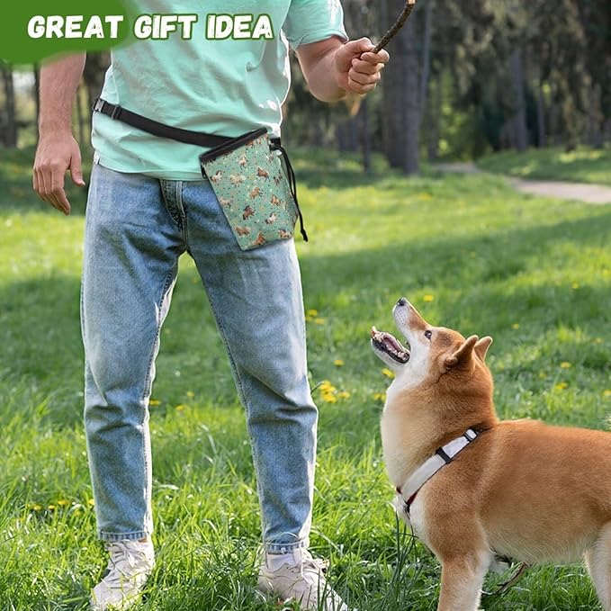 Horse Pattern Pet Treat Pouch Quick Access to Your Pup's Treat, Dog Walking Bag Treat Snack Bags Pocket Sized Pet Training Walking & Rewarding Holder Easy to Carry