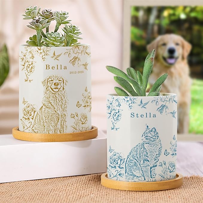 callie Personalized Pet Memorial Gifts Plant Pot with Photo and Wings, Custom Angel Sympathy Gift for Dog Cat Loss, Pet Passing Away Gifts