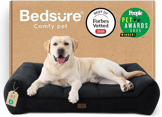 Bedsure SupportMax™ XL Pro Orthopedic Dog Beds Large Sized Dog - As Seen on TV Extra Thick Supportive Dogs Couch with Waterproof Washable Cover, Extra Large Comfort Pet Sofa with Soft Sherpa, Black