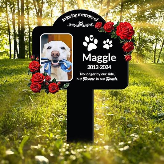 Personalized Dog Grave Markers Outdoor - Custom Pet Headstones for Dogs with Photo, Weatherproof Acrylic Memorial Plaque Stake, Sympathy Gifts for Loss of Dog, Garden Stone Alternative