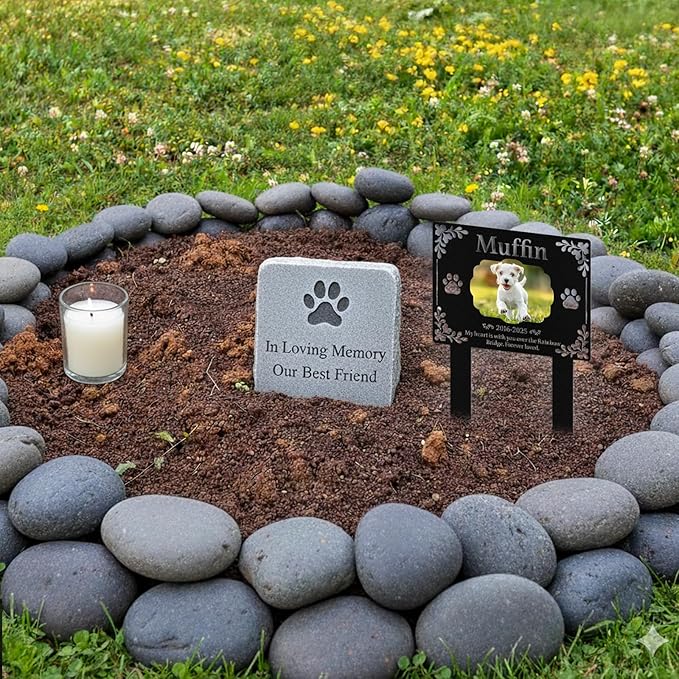 Custom Dog Grave Markers Outdoor, Personalized Pet Grave Marker Dog Memorial with Photo and Name, Outdoor Weatherproof Pet Cemetery Sign, Personalized Dog Memorial Gifts for Loss of Dog