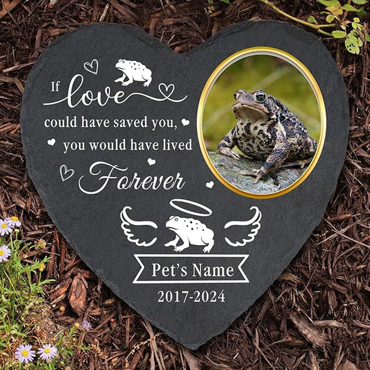 Personalized Pet Toad Memorial Stones with Photo - Custom Sympathy Gifts for Loss of Pet Toad - Pet Toad Grave Markers Headstone - Heart Shaped Pet Toad Memorial Plaque Garden Stone