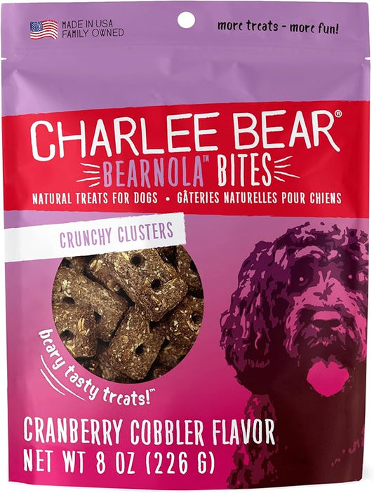 Charlee Bear Bearnola Bites Crunchy Dog Treats, Cranberry Cobbler, 8 Ounce Resealable Bag, Limited Ingredient, Natural, Healthy Granola Dog Snacks, Made in USA