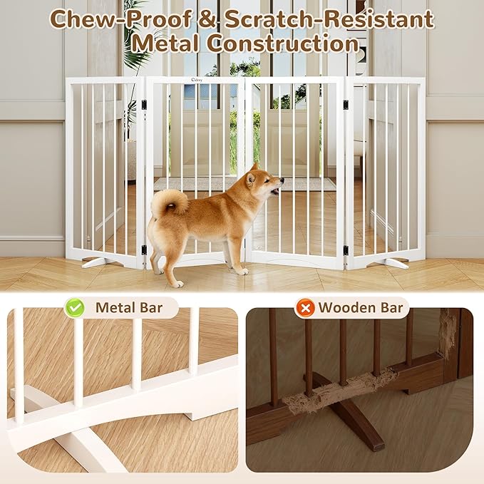 32" Extra Tall Freestanding Dog Gate, Foldable Pet Gate for Doorways Stairs Hallways, 4-Panel Dog Fence with Support Feet for Stability, Folding Puppy Gate Easy to Carry No Drilling 72"x32"