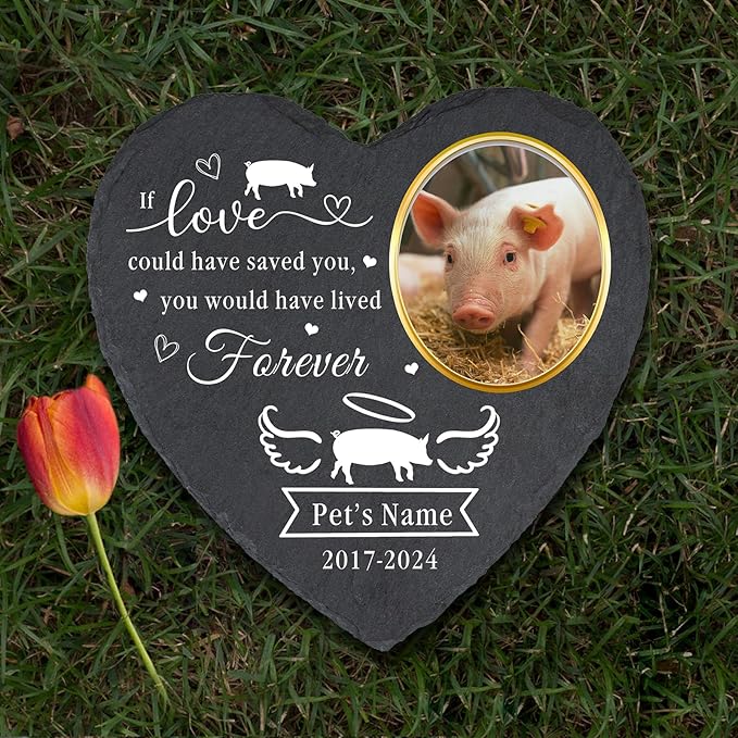 Personalized Pet Pig Memorial Stones with Photo, Pet Memorial Gifts for Pig, Pet Garden Stone Grave Marker for Pig, Pig Headstone, Pet Sympathy Gifts for Loss of Pig, Pig Remembrance Gifts