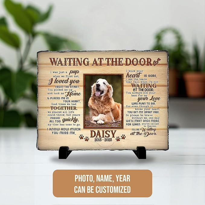 Pet Loss Memorial Stone Gift | Rainbow Bridge Design Grave Marker for Dogs or Cats | Personalized Photo Remembrance Gift for Pet Owners | Animal Memorial Stones Dog