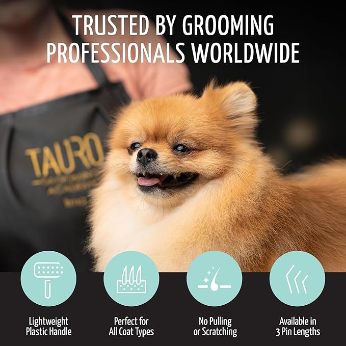 Tauro Pro Line Deshedding Slicker Brush for Dogs & Cats, Soft Pins for Gentle Dematting & Detangling, Grooming Tool for Long & Wavy Coats, Ideal for Doodles, Non-Slip Grip, Mint, Small Size (S)