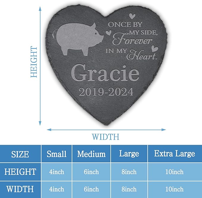 Personalized Pet Memorial, Pig Memorial Stone, Pig Tombstone, Pig Grave Marker, Pig Memorial Gifts, Pig Loss - Heart-Shaped