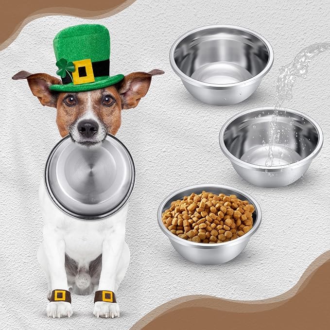 16 Pcs 8 Cup Metal Dog Bowls Stainless Steel Thickened Food Bowls Travel Kennel Food and Water Dish for Medium Large Size Dogs Cats, 64 Oz, Dishwasher Safe