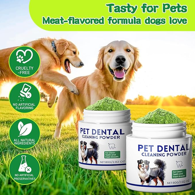 Mimo Style Dog Dental Powder, Dog Teeth Cleaning Powder, Targets Tartar & Reduces Plaque & Bad Breath - Teeth Cleaning Made Easy Eliminate - Meat-Flavored Formulated (Green)