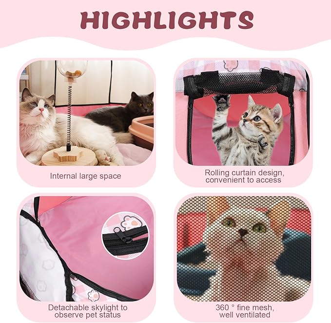 Lucky Monet Foldable Dog Playpen Cat Puppy Playpen Indoor Pop Up Pet Animal Playpen Outdoor Kennel Cage Pen Tent for Small Medium Dog Puppy Cat Kitten Rabbit - Medium, Pink