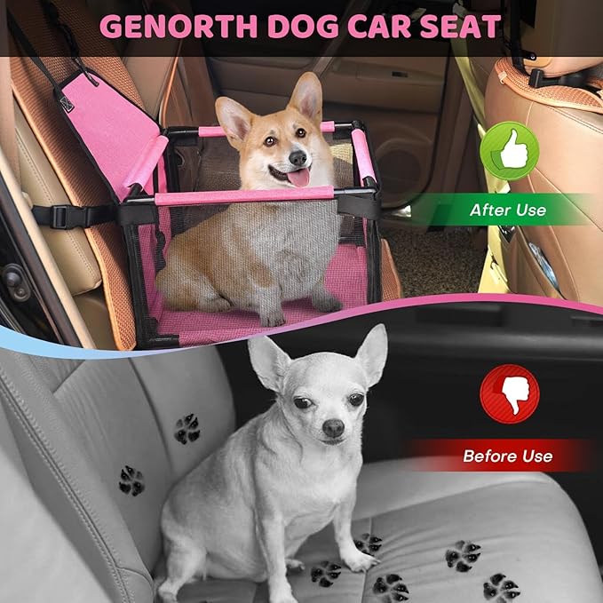 Small Dog Car Seats for Small Dogs,Portable Puppy/Pet Car Booster Seat with Clip-On Leash and Mesh Window for Small Pet Up to 11 lbs