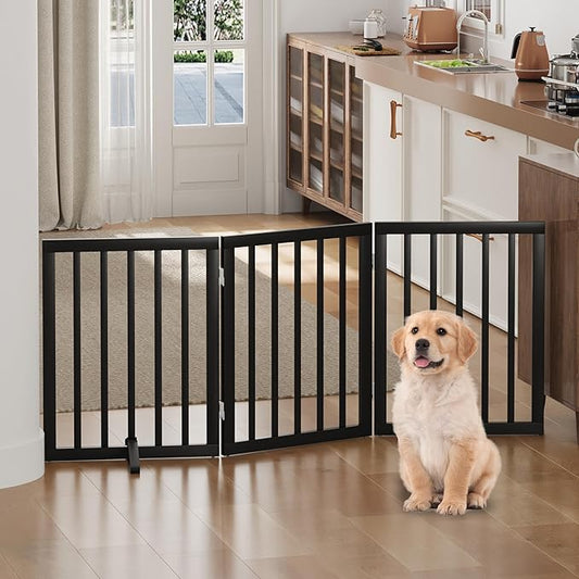 Freestanding Foldable Dog Gate - 3 Panel Room Divider (Black)