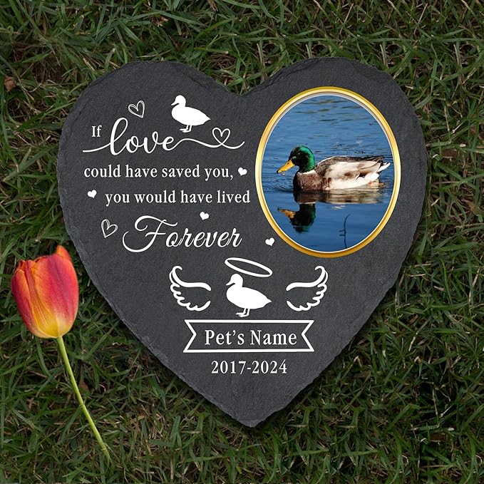 Personalized Duck Memorial Stones, Customized Pet Sympathy Gifts for Loss of Duck, Waterproof Garden Stone Pet Duck Grave Markers Ducks Headstone, Cemetery Decorations for Grave