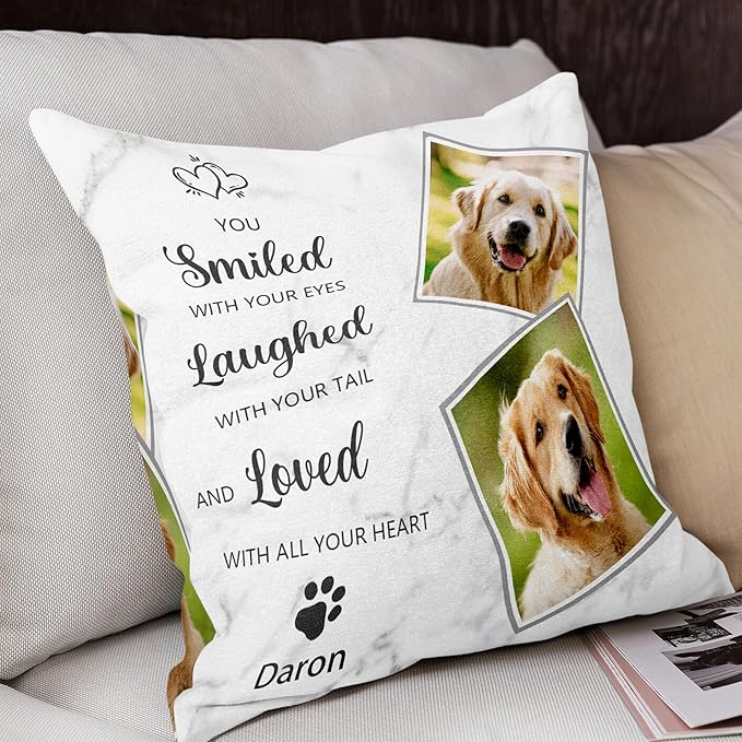 Funny DIY Personalized Dog Memorial Throw Pillows with Pictures Name, Custom Pet Memorial Gifts for Loss of Dogs, Dog Cat Memorial Pillow, Customized Bereavement Sympathy Gifts for Pet Lover