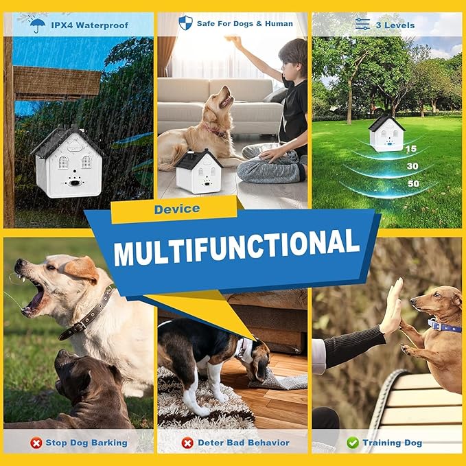 Anti Barking Device, Ultrasonic Dog Bark Deterrent Devices Safe for Dogs to 50 Ft Range, 3 Modes Dog Training & Behavior Aids Bark Box Suitable for All Kinds of Dogs, for Indoor & Outdoor Use