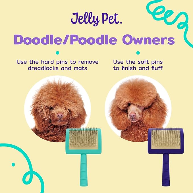 Jelly Pet Universal Slicker Brush for Dogs, Dog Grooming Brush, Remove Tangles and Dead Undercoat, Tuffer Than Tangles Maltese Shi-Tzu Poodle Bichon, Soft Pins, Purple, Small