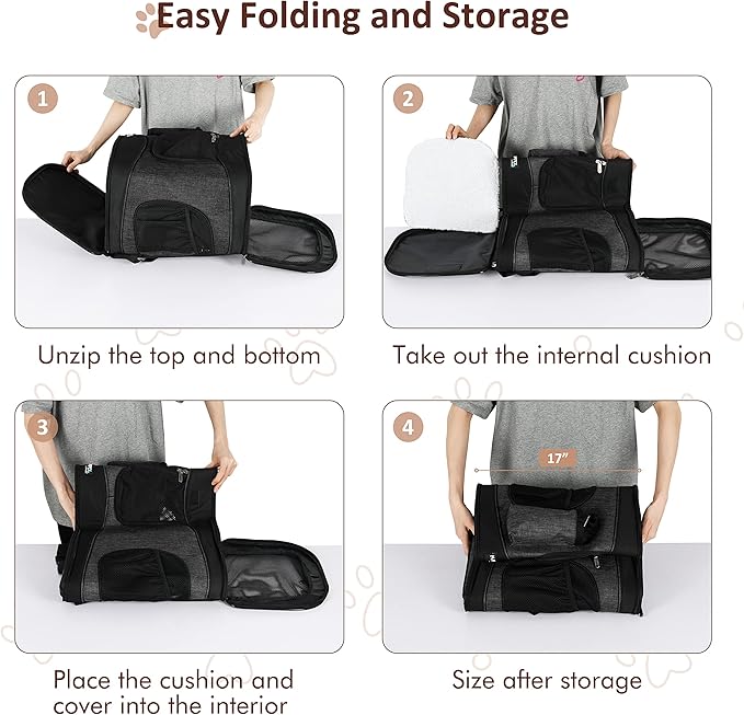 Tirrinia Two-Sided Entry Pet Backpack Travel Carrier for Cats & Small Dogs, Airline-Approved, Padded Back Support, Ideal for Hiking, Walking, Cycling & Outdoor Adventures
