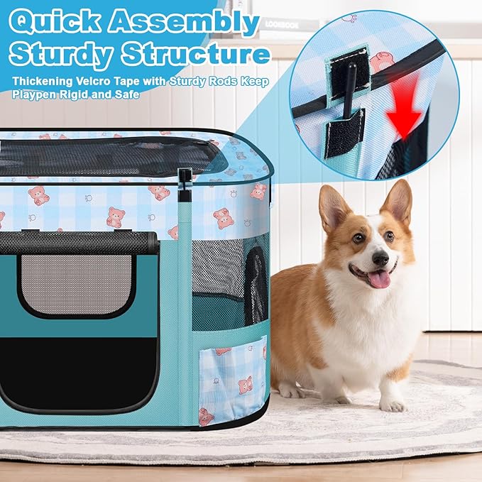 Foldable Dog Playpen Indoor,Expandable Puppy Playpen,Portable Pet Playpen for Small Animals,Waterproof Exercise Kennel Tent Crate for Travel,Camping, Home & Outdoor Use (S 27"L x 19"W x 17"H, Blue)