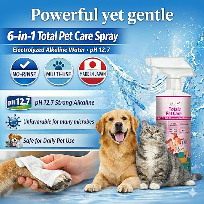 Pet Cleaner & Deodorizer for Dogs & Cats | No-Rinse Electrolyzed Water | Safe | Clean Paws, Coat, Hot Spots & Pet Messes | Fragrance-Free, No Harsh Chemicals | Made in Japan