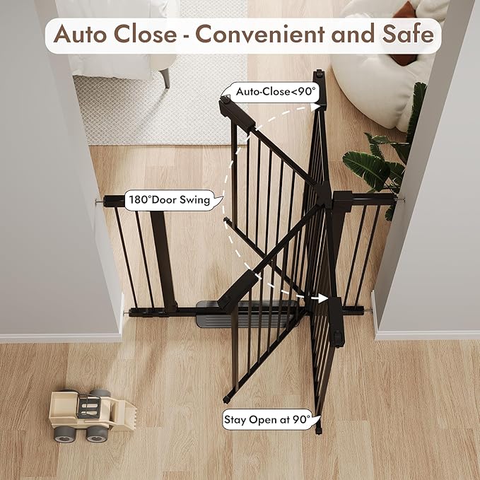 29-43" Baby Gate for Stairs, 36" Tall Dog Gate Indoor, Pressure Mountd Baby Gates with Auto-Close/Hold-Open Features and Anti-Trip Pedal, Safety Kids Gate for Doorways, House, Stairs