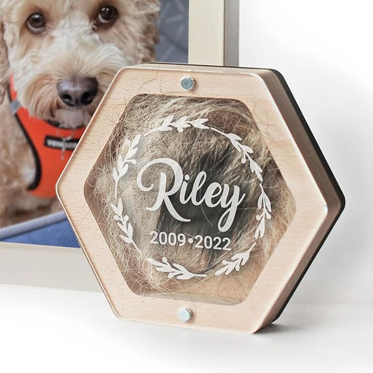 Personalized Pet Hair Keepsake Box for Dog and Cat Fur - Engraved Wood Memorial Box - Unique Customized Gift for Loss of Furry Friend Wooden (Light Diamond Clear Lid)