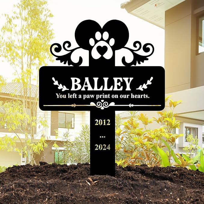 Custom Pet Name Dog Memorial Metal Cross Grave Marker, Sympathetic Grave Marker Pet with Wings Memorial Plaque, Personalized Dog Metal Garden Stake for Cemetery Yard, Outdoor Memorial Sign