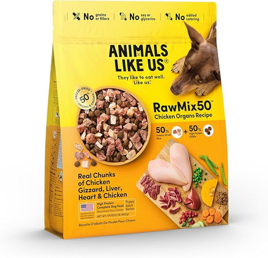 RawMix50 Chicken Organs Dog Food, 50% Freeze-Dried Raw, High Protein, Includes Kibble, No Corn or Wheat, 2lb