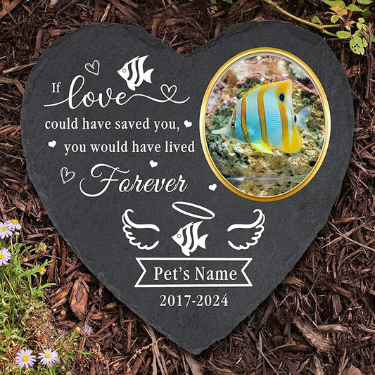 Personalized Memorial Plaque for Pets Fish, Customized Pet Fish Gravestone with Photo, Custom Pet Memorial Stone for Lost Fish, Graveside Ornament, Grave Marker for Cemetery Decoration