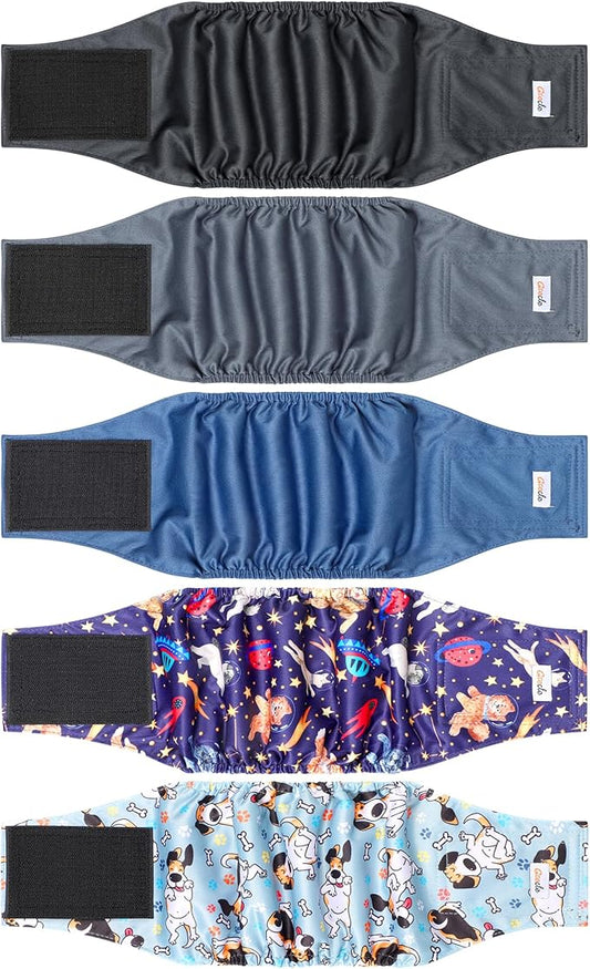 5 Pack Dog Diapers Male Reusable, Premium Belly Bands for Dogs, High Absorbing Male Dog Pee Wraps for Doggie in Incontinence or Excitable Urination and Training Black XL