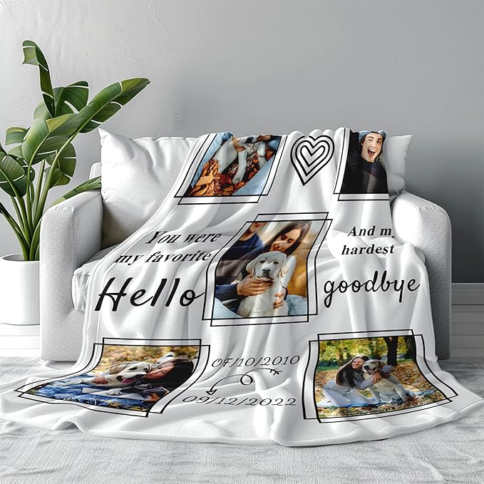 Funny DIY Personalized Pet Memorial Blanket with Photo Pet Memorial Gifts for Dogs Cats Loss of Dog Sympathy Gift Dog Bereavement Remembrance Pets Loss Gifts Custom Dogs Picture Blanket